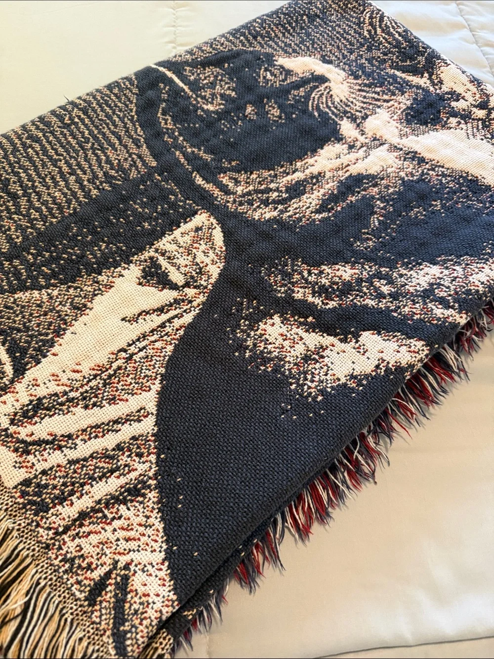 Vintage Cottagecore 100% Thick Cotton Tapestry Style Fringed Throw, 65”x48”